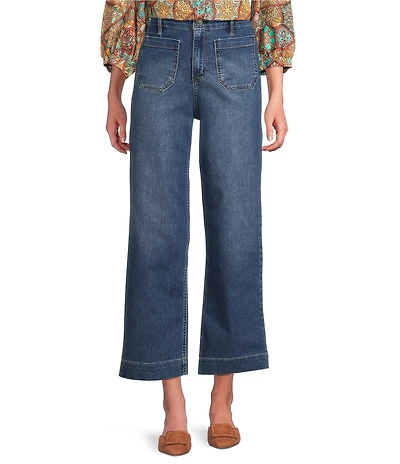 Code Bleu Petite Size Hollywood Waist High Rise Wide Leg Patch Pocket Ankle Jeans