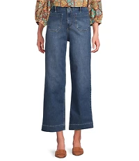 Code Bleu Petite Size Hollywood Waist High Rise Wide Leg Patch Pocket Ankle Jeans