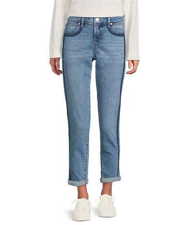Code Bleu Petite Size Mid Rise Double Roll Cuff Hem Boyfriend Jeans