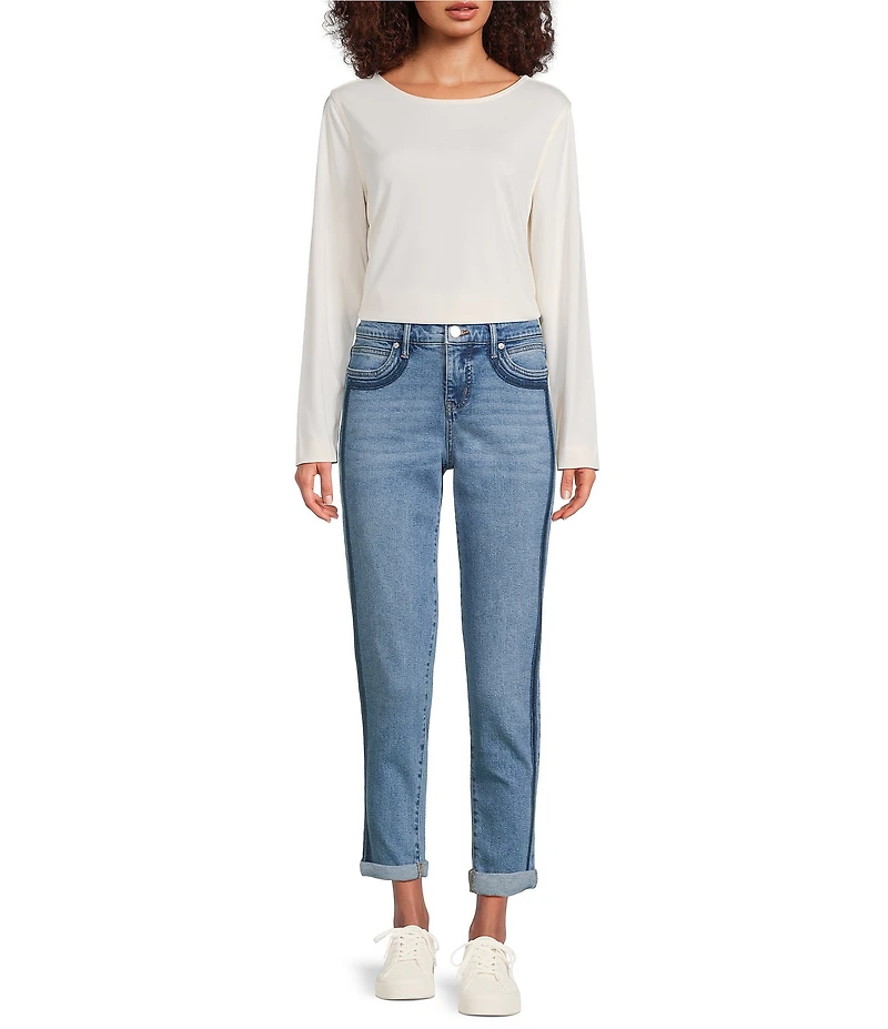 Code Bleu Petite Size Mid Rise Double Roll Cuff Hem Boyfriend Jeans