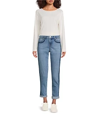 Code Bleu Petite Size Mid Rise Double Roll Cuff Hem Boyfriend Jeans