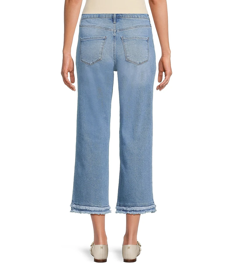 Code Bleu Petite Size Stretch Denim Straight Leg High Rise Double Fray Hem Jeans