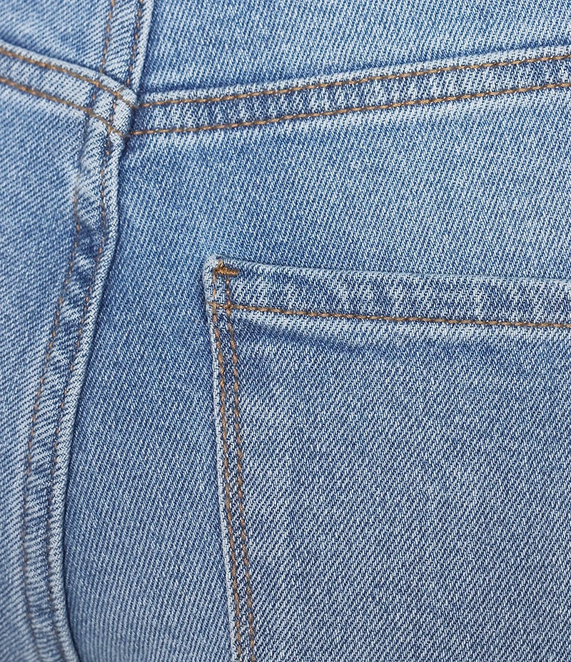 Code Bleu Petite Size Stretch Denim Straight Leg High Rise Double Fray Hem Jeans