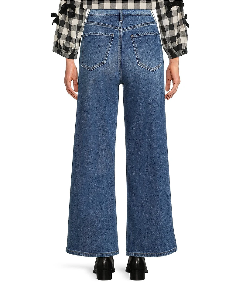 Code Bleu Petite Size Stretch Two Tone High Rise Wide Leg Cropped Jeans