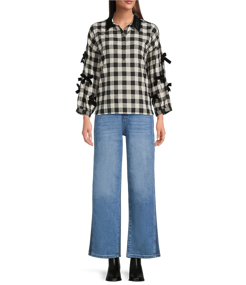 Code Bleu Petite Size Stretch Two Tone High Rise Wide Leg Cropped Jeans