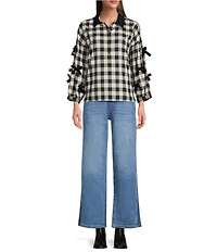 Code Bleu Petite Size Stretch Two Tone High Rise Wide Leg Cropped Jeans