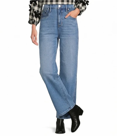 Code Bleu Petite Size Stretch Two Tone High Rise Wide Leg Cropped Jeans