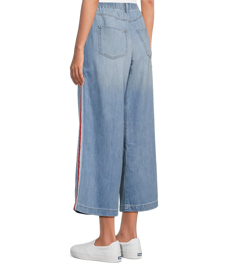 Code Bleu Petite Size Wide Leg Pull-On Crop Side Stripe Ankle Jeans