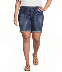 Code Bleu Plus Size Boho Mid Rise Laser Print Bermuda Denim Shorts