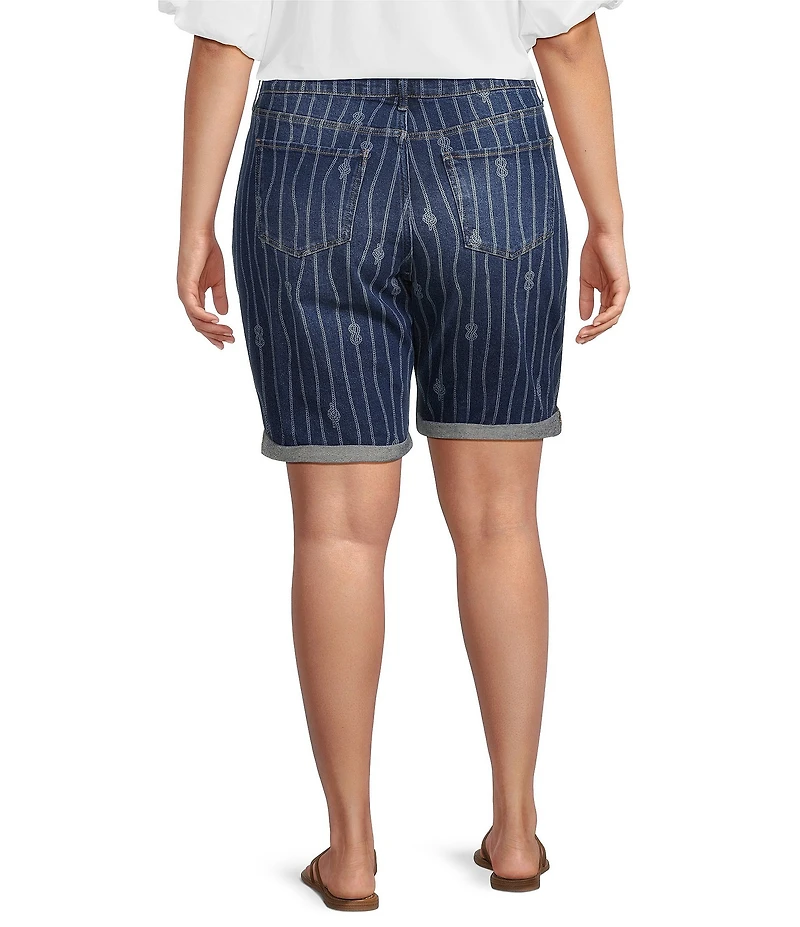 Code Bleu Plus Size Boho Mid Rise Laser Print Bermuda Denim Shorts