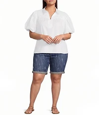 Code Bleu Plus Size Boho Mid Rise Laser Print Bermuda Denim Shorts