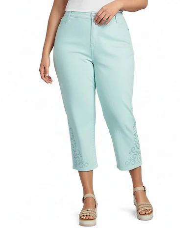 Code Bleu Plus Size Chelsea Embroidered High-Rise Slim Capri Jeans
