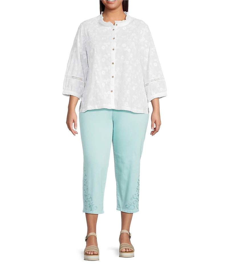 Code Bleu Plus Size Chelsea Embroidered High-Rise Slim Capri Jeans