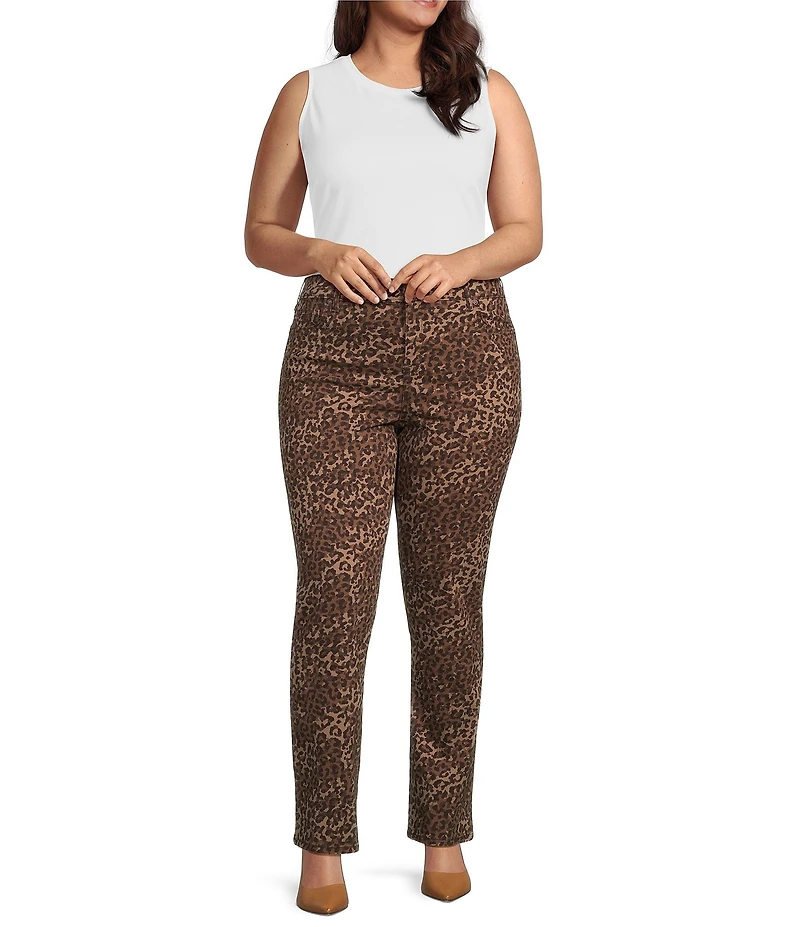 Code Bleu Plus Size Chelsea Leopard Print Straight Leg Jeans