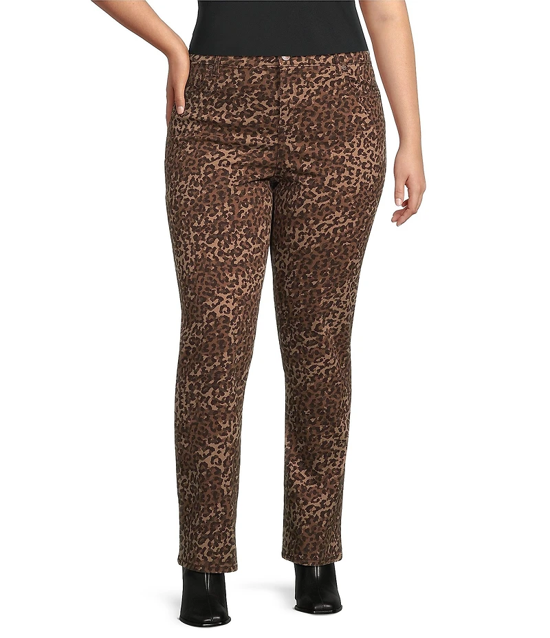 Code Bleu Plus Size Chelsea Leopard Print Straight Leg Jeans