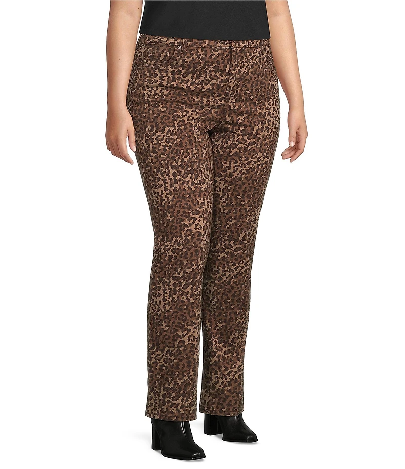 Code Bleu Plus Size Chelsea Leopard Print Straight Leg Jeans