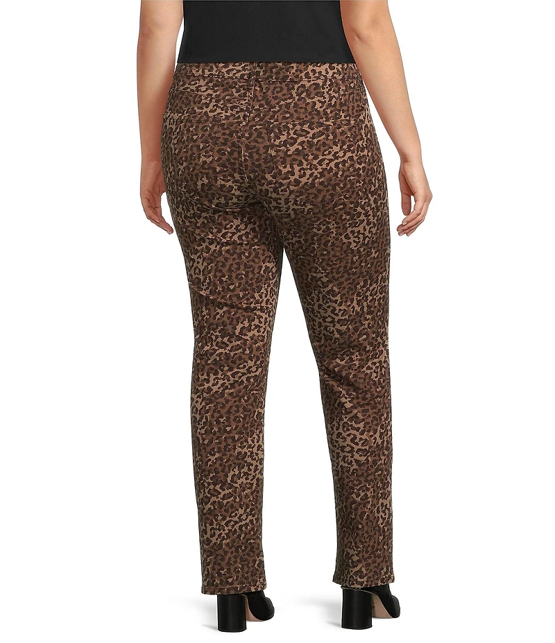 Code Bleu Plus Size Chelsea Leopard Print Straight Leg Jeans