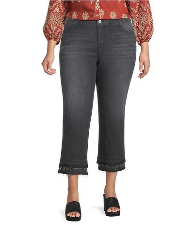 Code Bleu Plus Size High Rise Straight Leg Double Frayed Hem Ankle Jeans