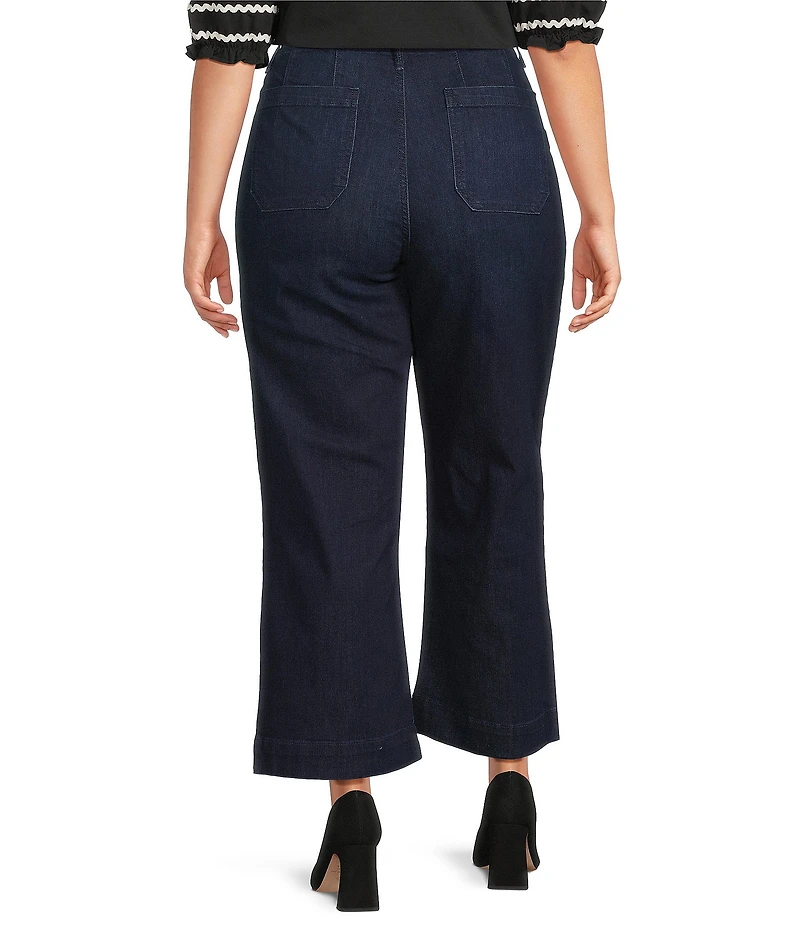Code Bleu Plus Size Hollywood Waist High Rise Wide Leg Patch Pocket Ankle Jeans