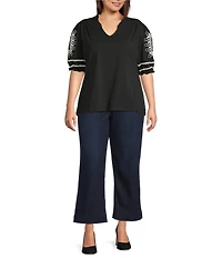 Code Bleu Plus Size Hollywood Waist High Rise Wide Leg Patch Pocket Ankle Jeans
