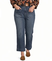 Code Bleu Plus Size Hollywood Waist High Rise Wide Leg Patch Pocket Ankle Jeans