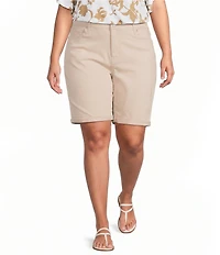 Code Bleu Plus Size Soho Mid-Rise Double Button Rolled Cuff Bermuda Shorts