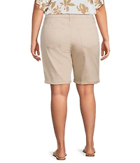 Code Bleu Plus Size Soho Mid-Rise Double Button Rolled Cuff Bermuda Shorts