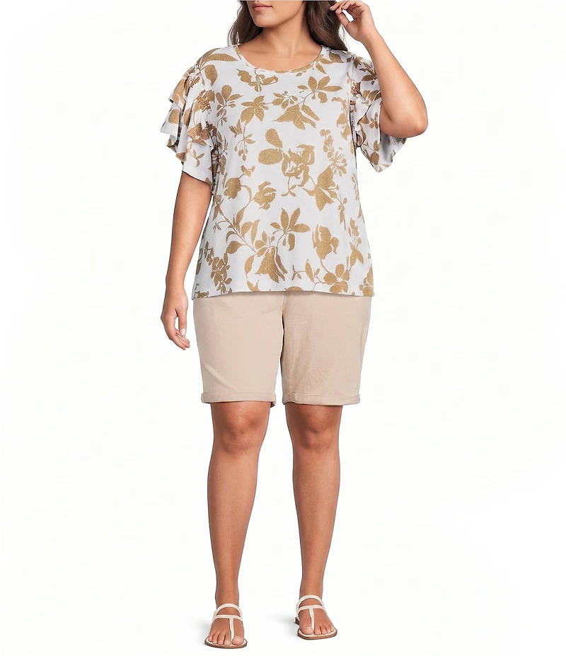 Code Bleu Plus Size Soho Mid-Rise Double Button Rolled Cuff Bermuda Shorts