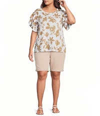 Code Bleu Plus Size Soho Mid-Rise Double Button Rolled Cuff Bermuda Shorts