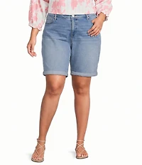 Code Bleu Plus Size Soho Mid Rise Double Button Rolled Cuff Denim Bermuda Shorts
