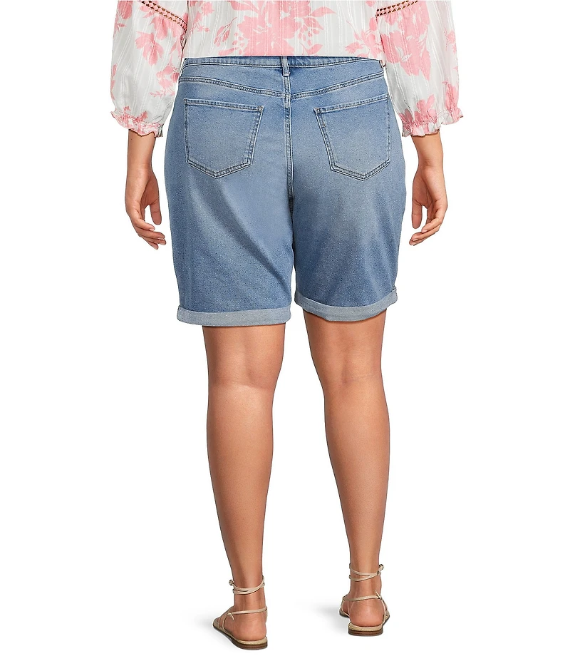 Code Bleu Plus Size Soho Mid Rise Double Button Rolled Cuff Denim Bermuda Shorts