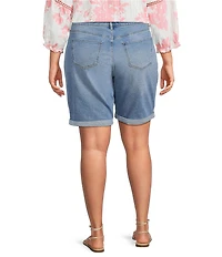 Code Bleu Plus Size Soho Mid Rise Double Button Rolled Cuff Denim Bermuda Shorts