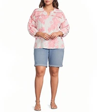 Code Bleu Plus Size Soho Mid Rise Double Button Rolled Cuff Denim Bermuda Shorts