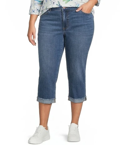 Code Bleu Plus Size Soho Mid Rise Fray Cuff Hem Capri Jeans