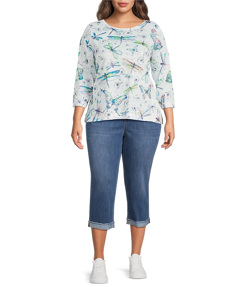 Code Bleu Plus Size Soho Mid Rise Fray Cuff Hem Capri Jeans