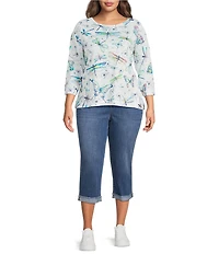 Code Bleu Plus Size Soho Mid Rise Fray Cuff Hem Capri Jeans