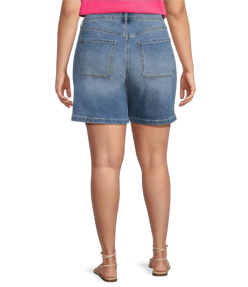 Code Bleu Plus Size Stacked Waistband High Rise Utility Denim Shorts