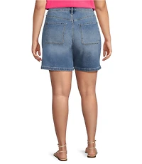 Code Bleu Plus Size Stacked Waistband High Rise Utility Denim Shorts