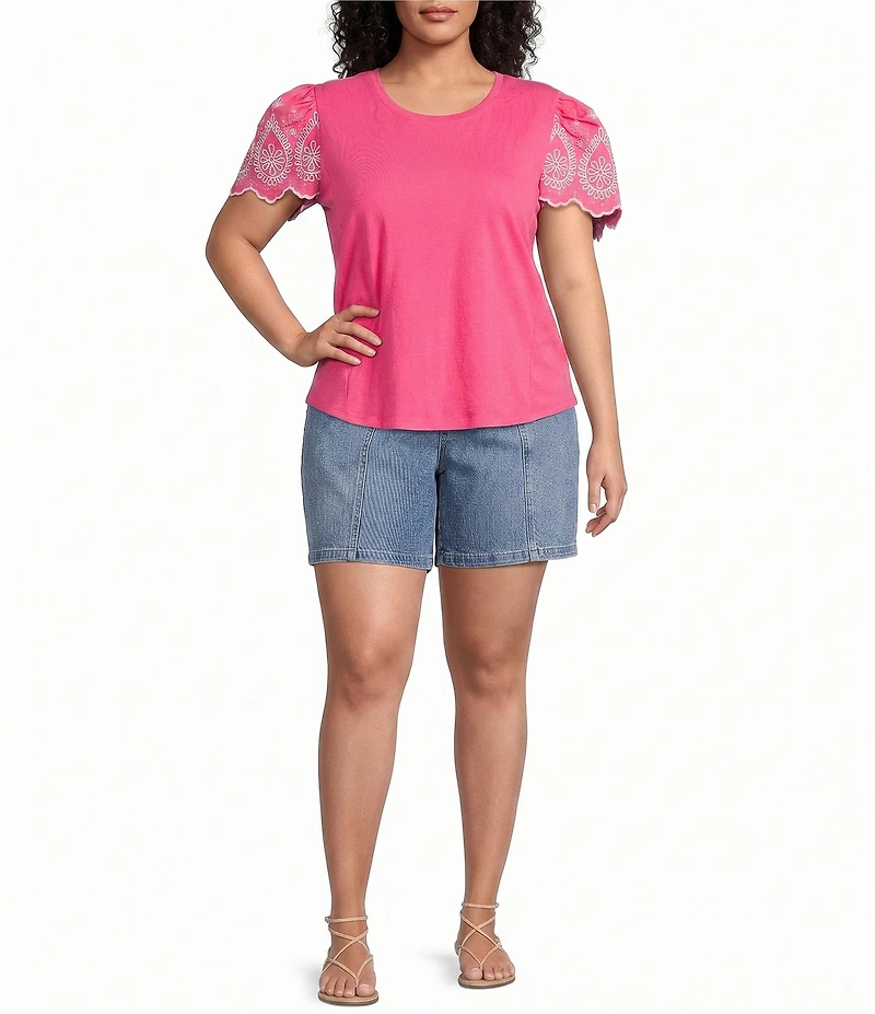 Code Bleu Plus Size Stacked Waistband High Rise Utility Denim Shorts