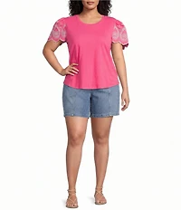 Code Bleu Plus Size Stacked Waistband High Rise Utility Denim Shorts