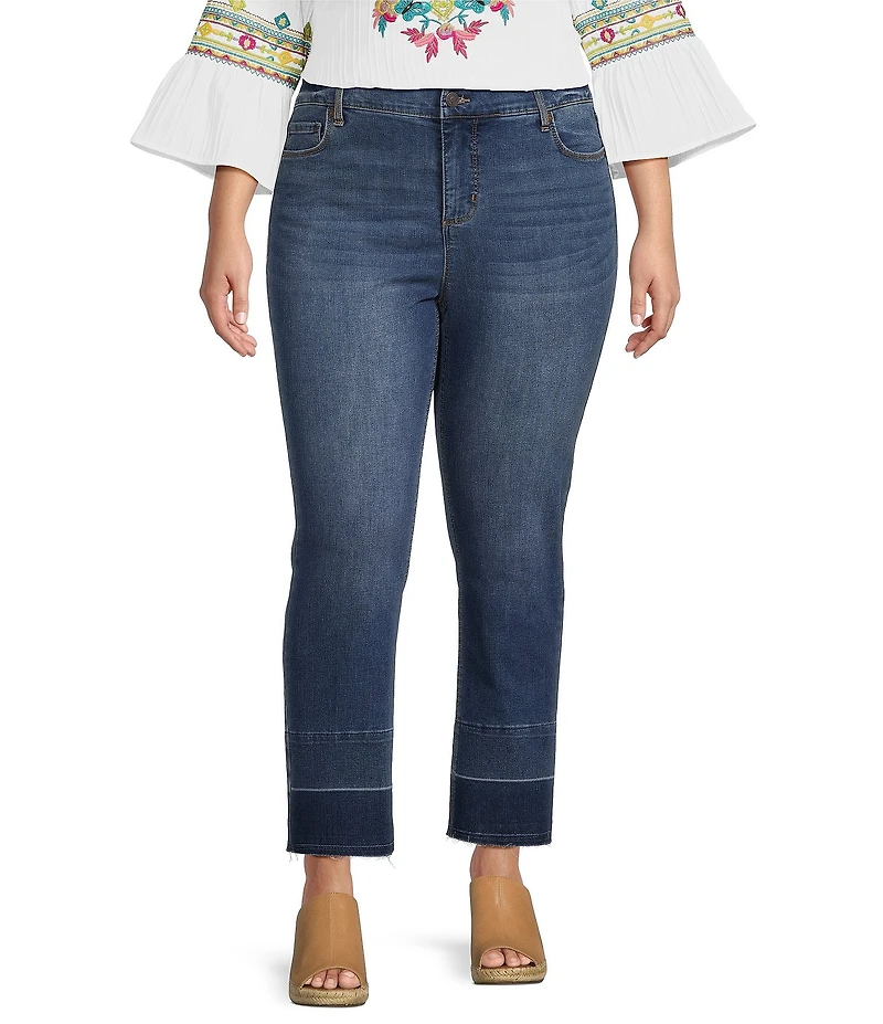 Code Bleu Plus Size Straight Leg High Rise Frayed Ankle Hem Jeans