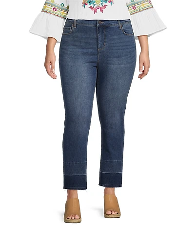 Code Bleu Plus Size Straight Leg High Rise Frayed Ankle Hem Jeans