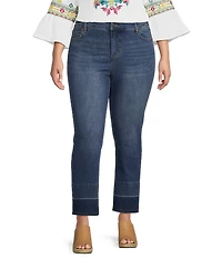 Code Bleu Plus Size Straight Leg High Rise Frayed Ankle Hem Jeans
