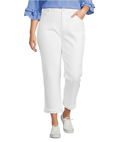 Code Bleu Plus Size Stretch Denim Straight High Rise Double Frayed Hem Ankle Jeans