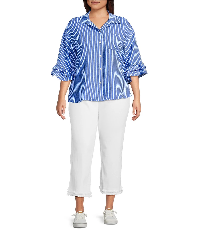 Code Bleu Plus Size Stretch Denim Straight High Rise Double Frayed Hem Ankle Jeans