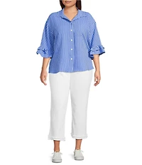 Code Bleu Plus Size Stretch Denim Straight High Rise Double Frayed Hem Ankle Jeans