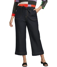 Code Bleu Plus Size Stretch Denim Wide Leg High Rise Tie-Waist Cropped Jeans
