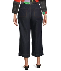 Code Bleu Plus Size Stretch Denim Wide Leg High Rise Tie-Waist Cropped Jeans