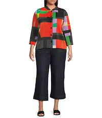 Code Bleu Plus Size Stretch Denim Wide Leg High Rise Tie-Waist Cropped Jeans