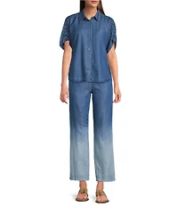 Code Bleu Point Collar Short Sleeve Button Down Shirt